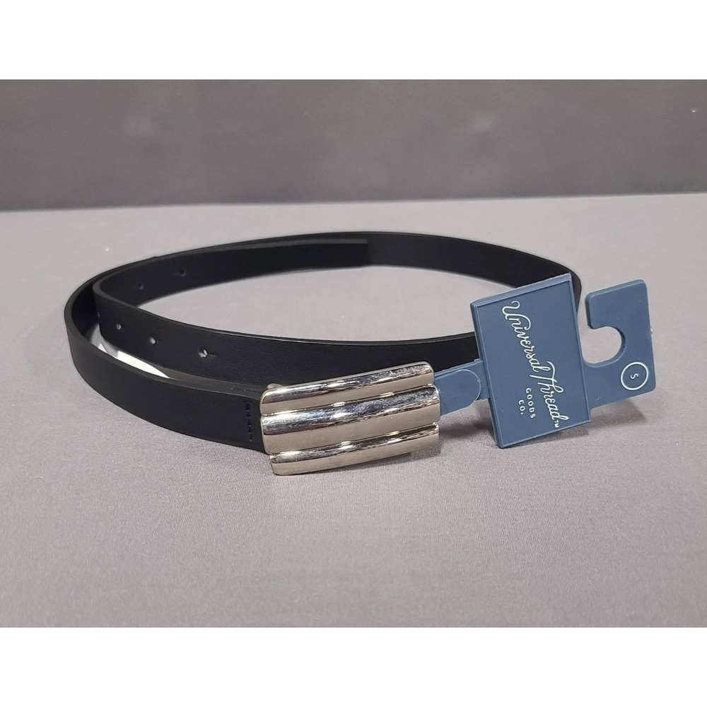 Black Belt with Smooth Silver Buckle Size Small New with Tags